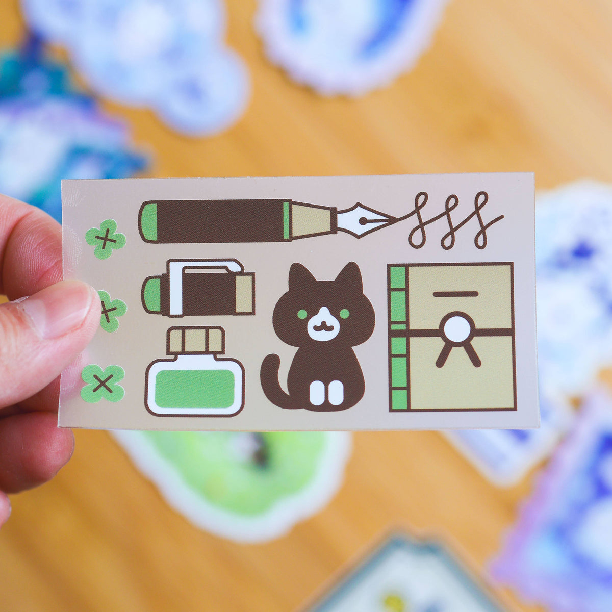 Thousand Skies Vinyl Sticker (Transparent) Caliigrapher Tuxedo Cat