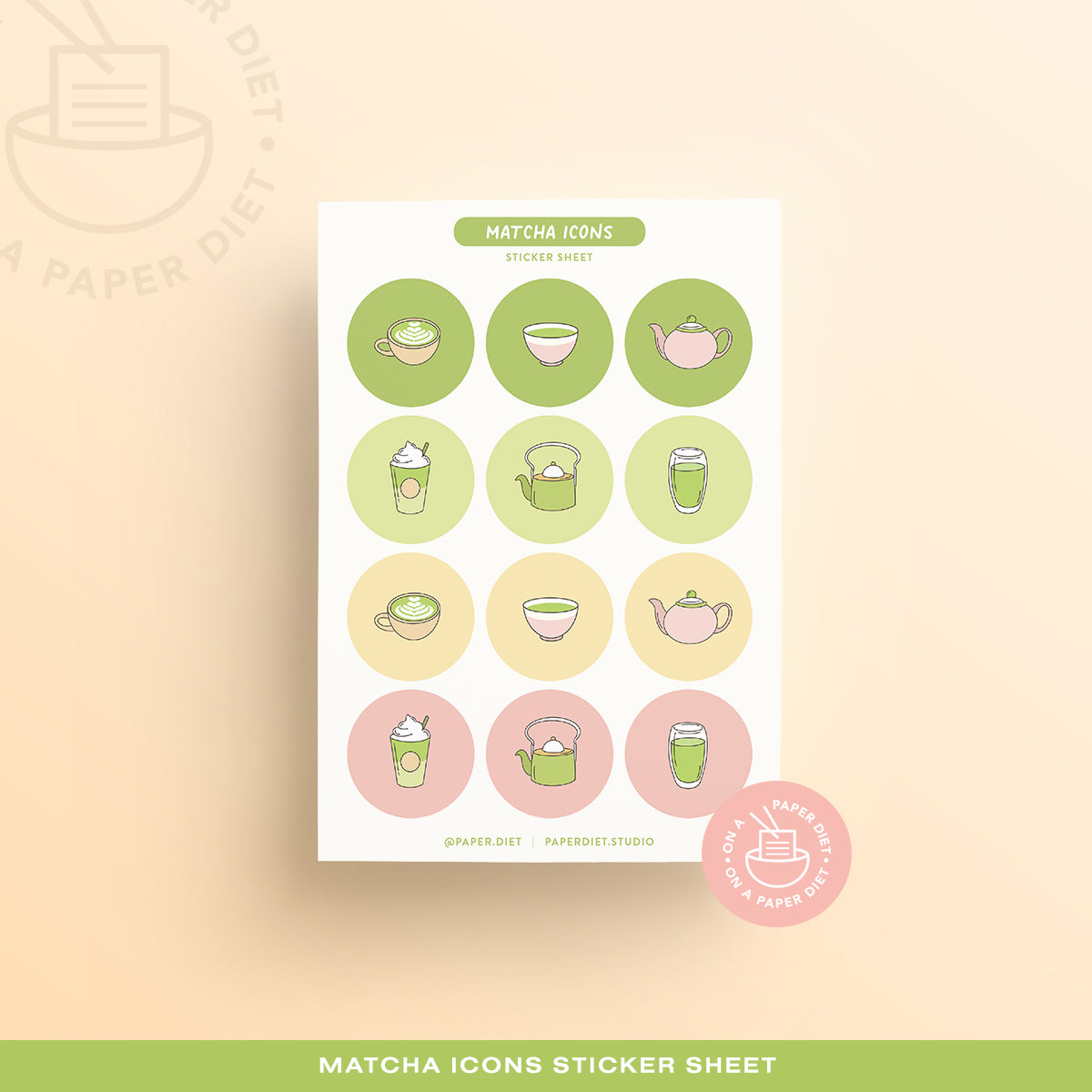 Paper Diet Sticker Sheet - Matcha Icons